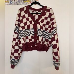 Ascot + Hart Checkered Graphic Cardigan